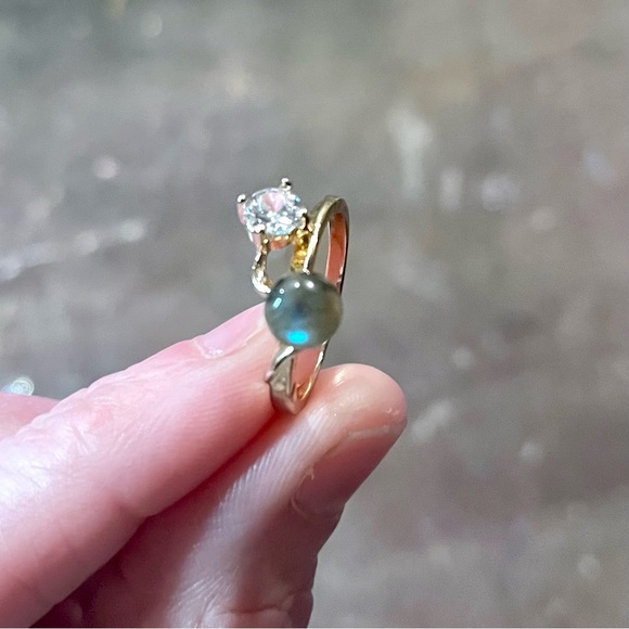 18K Gold Filled Crystal & Laboradite Ring Size 7 - Picture 3 of 5